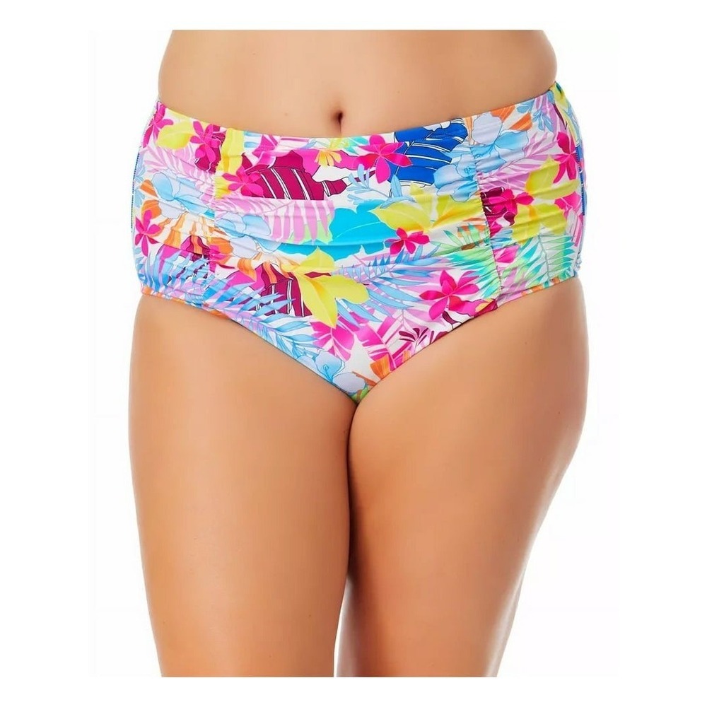 California Waves Hibiscus Paradise Ruched Tropical Bikini Bottom‎ Sz 2 20/22